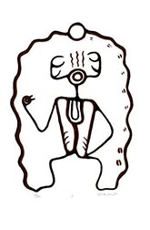 Midewiwin man maakt contact met de geestenwereld: het is deze soort tekeningen gebaseerd op de oude Ojibwe en Algonkin pictographs die edelsmid Zhaawano toepast in zijn trouwringen