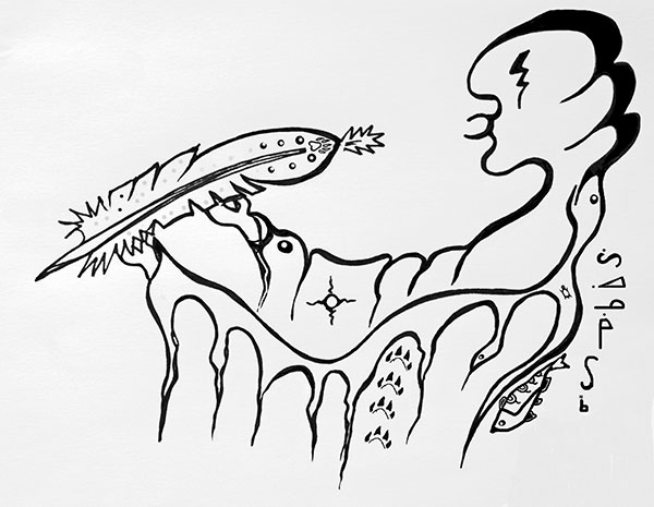 Hoe de eerste arendsveer aan de Anishinaabeg werd gepresenteerd, een verhaal geschreven door trouwringen-smid Zhaawano