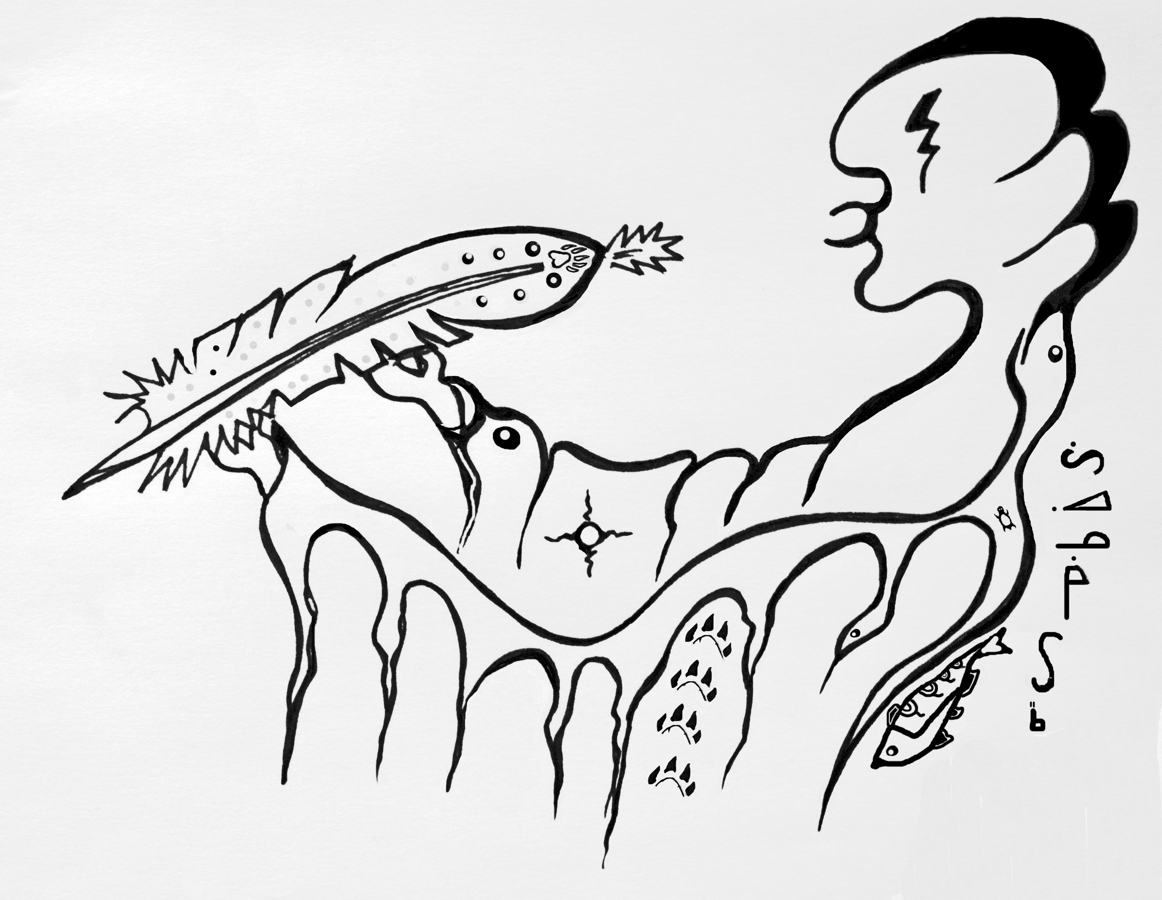 The First Feather pentekening door trouwringen designer Zhaawano