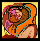 Vorm en kleuren van de trouwringen benaderen het principe van twee-eenheid zoals uitgedrukt in dit acrylschilderij van Ojibwe-kunstenaar Moses Amik