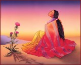 'Navajo Dawn'. Schilderij door Dineh kunstenaar R.C. Gorman ademt het principe van Hoozhoo
